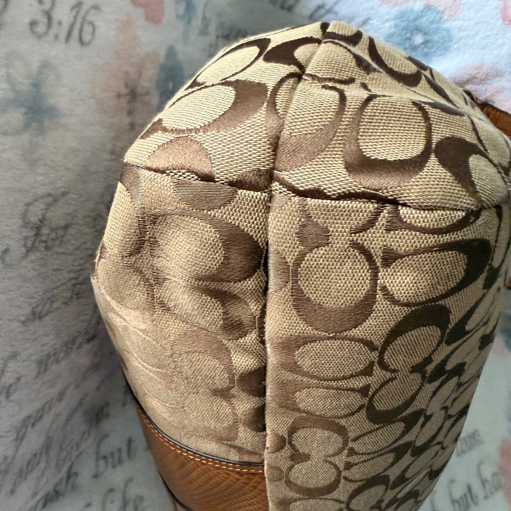 COACH F31444 Signature Snakeskin Stripe Saddle Tote Khaki Shoulder Bag EUC - Picture 6 of 16